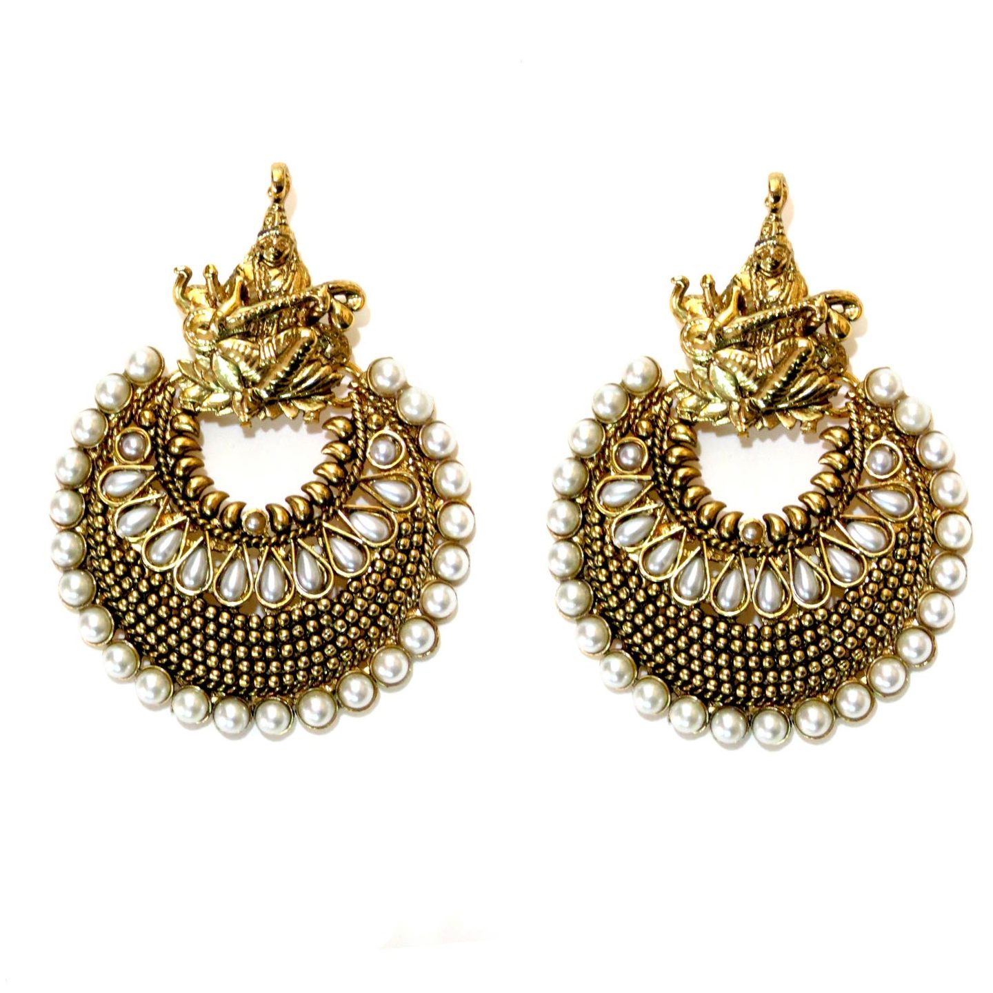 Indian Mythology Pearl Lined Earrings - White