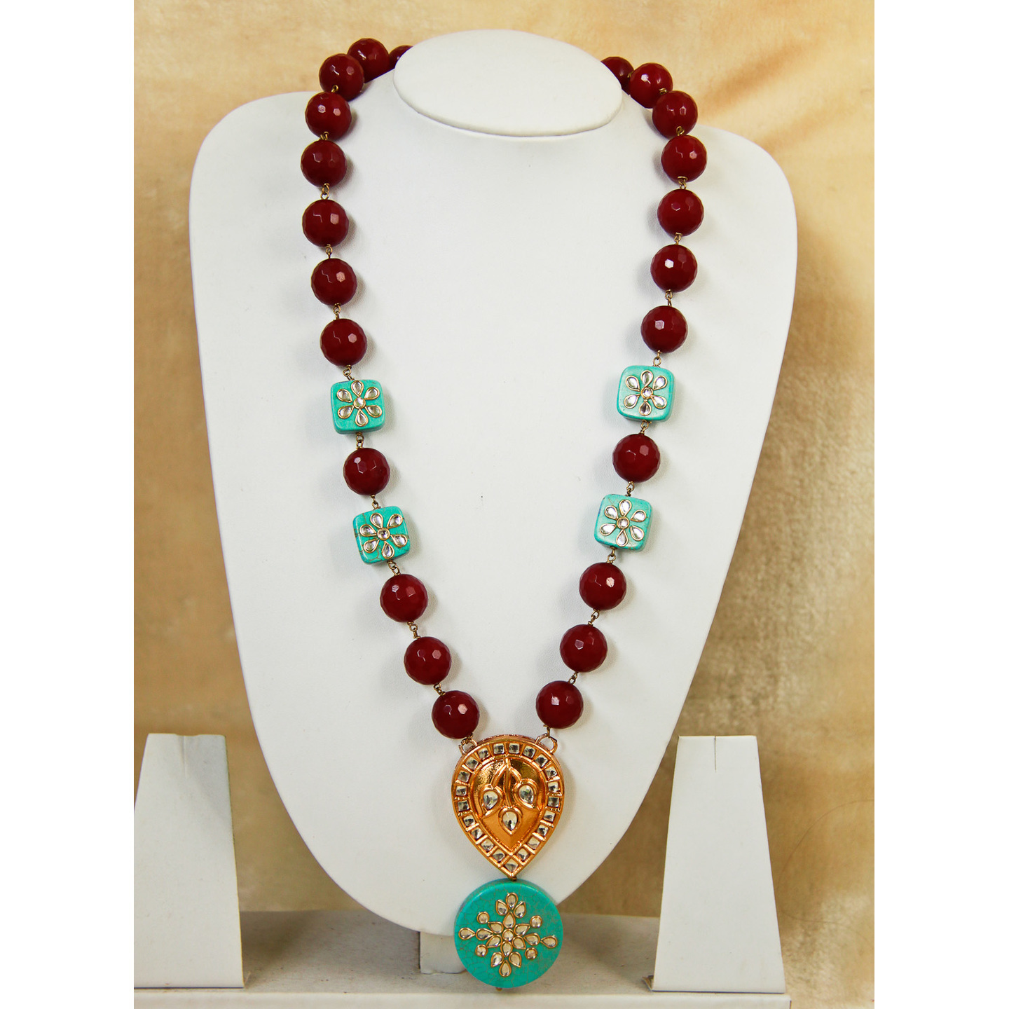 Cherry Red & Turquoise Agate Necklace