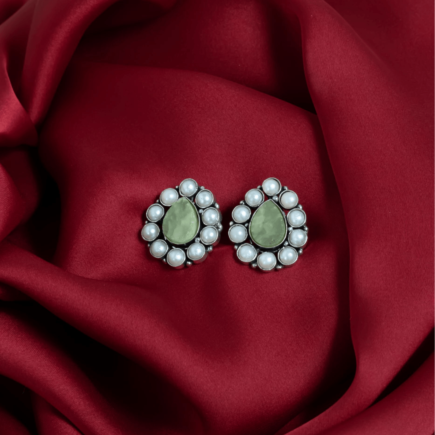 Olive Green Pearl Drop Stud