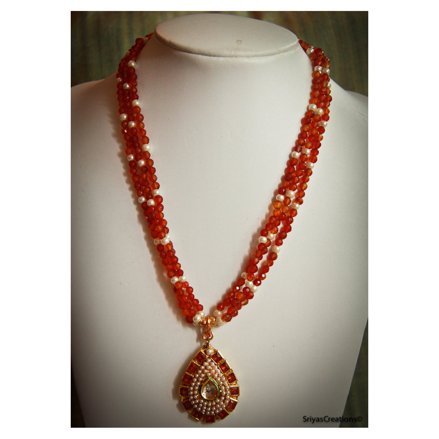 Orange & Pearl Layered Necklace set
