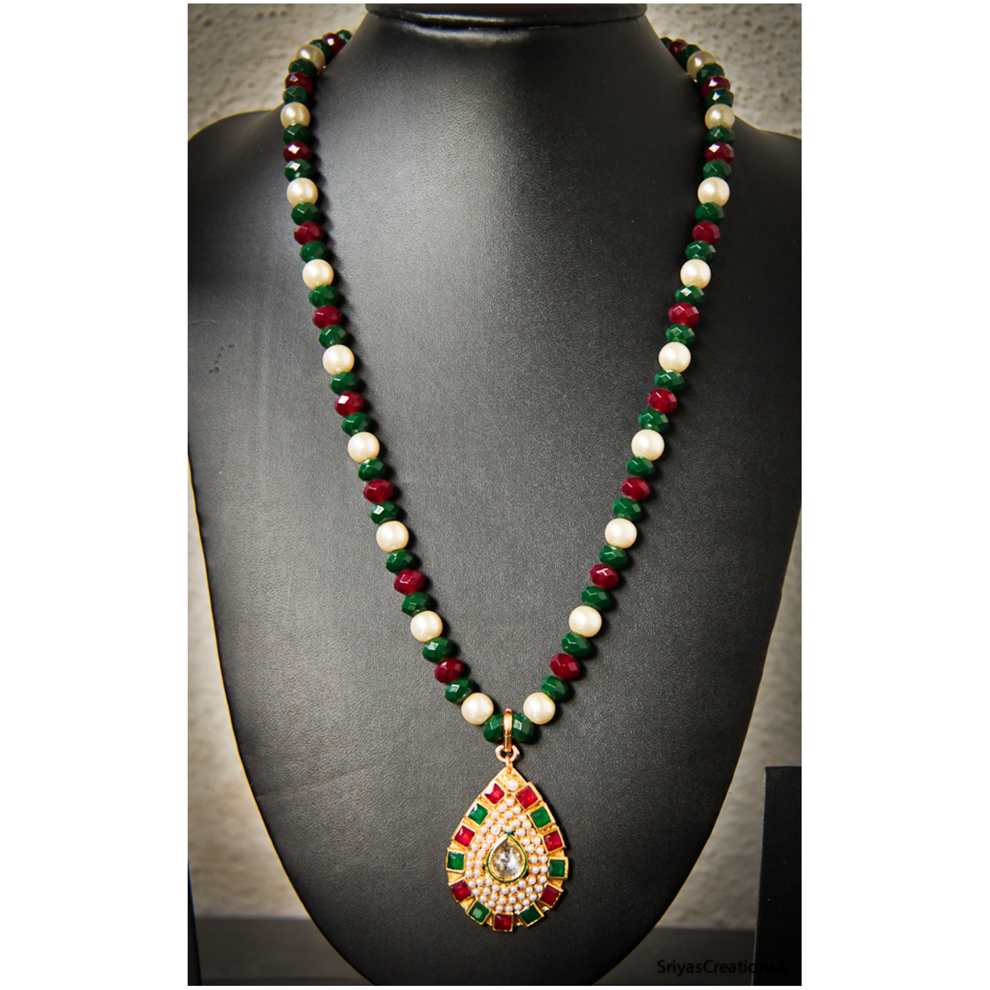 Red Green Pearl Multi Necklace set