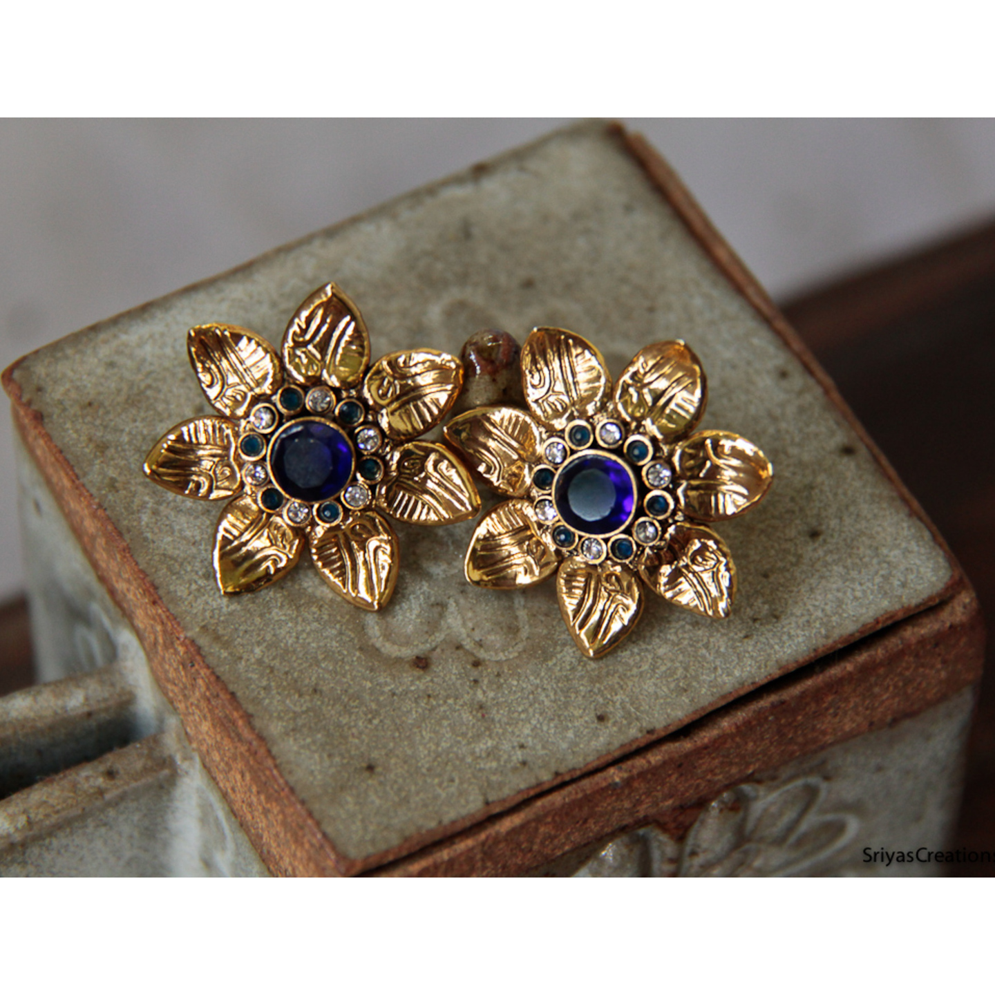 Navy Blue Floral Stud