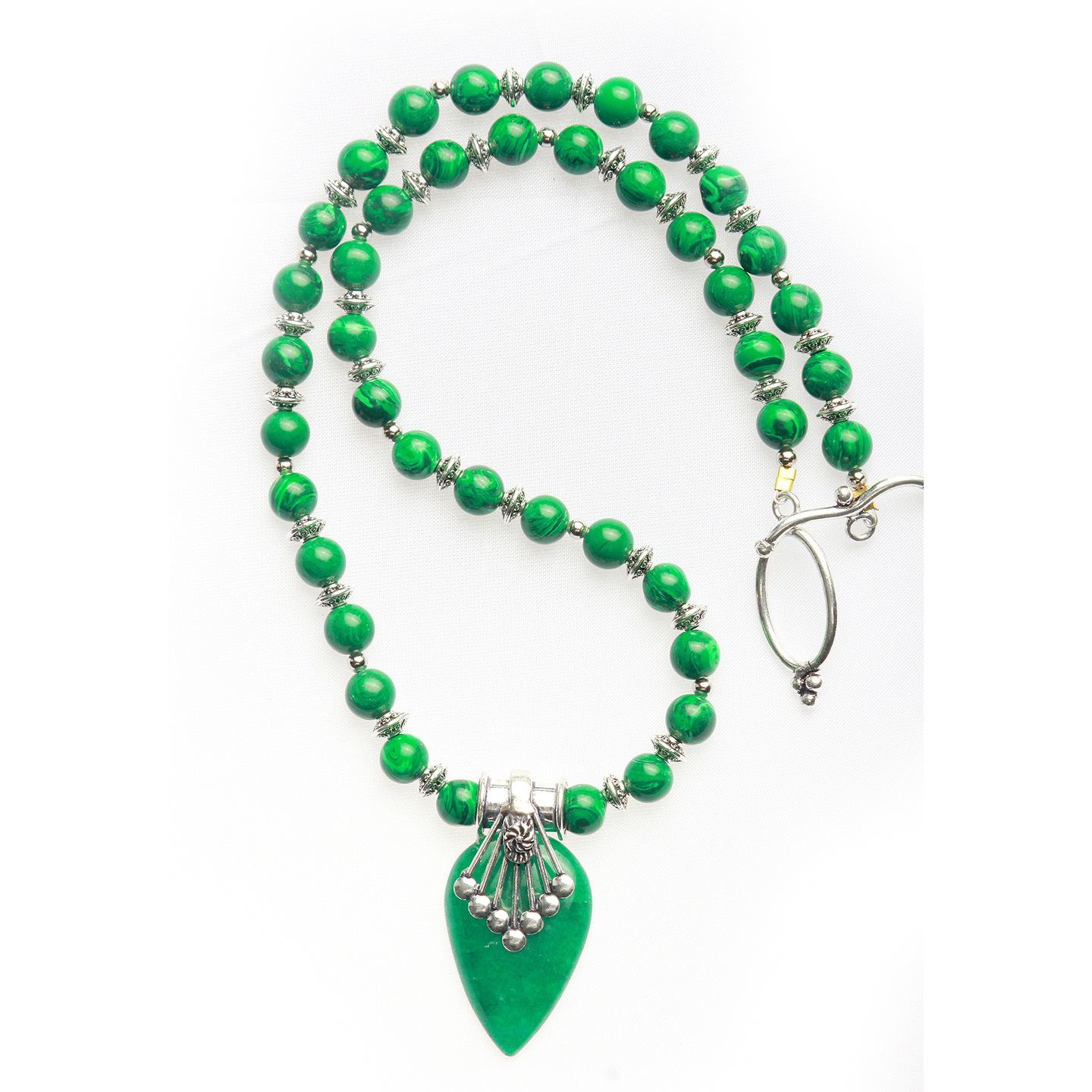 Green Drop Silver Tone Handmade Jewelry Set