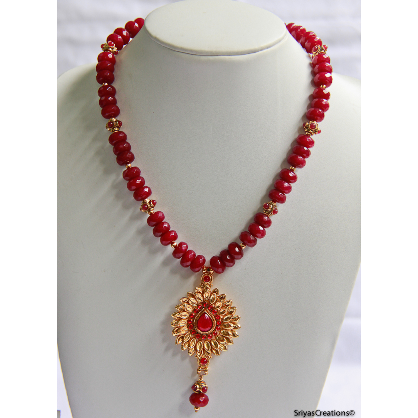 Reddish Pink Gold tone Drop Necklace
