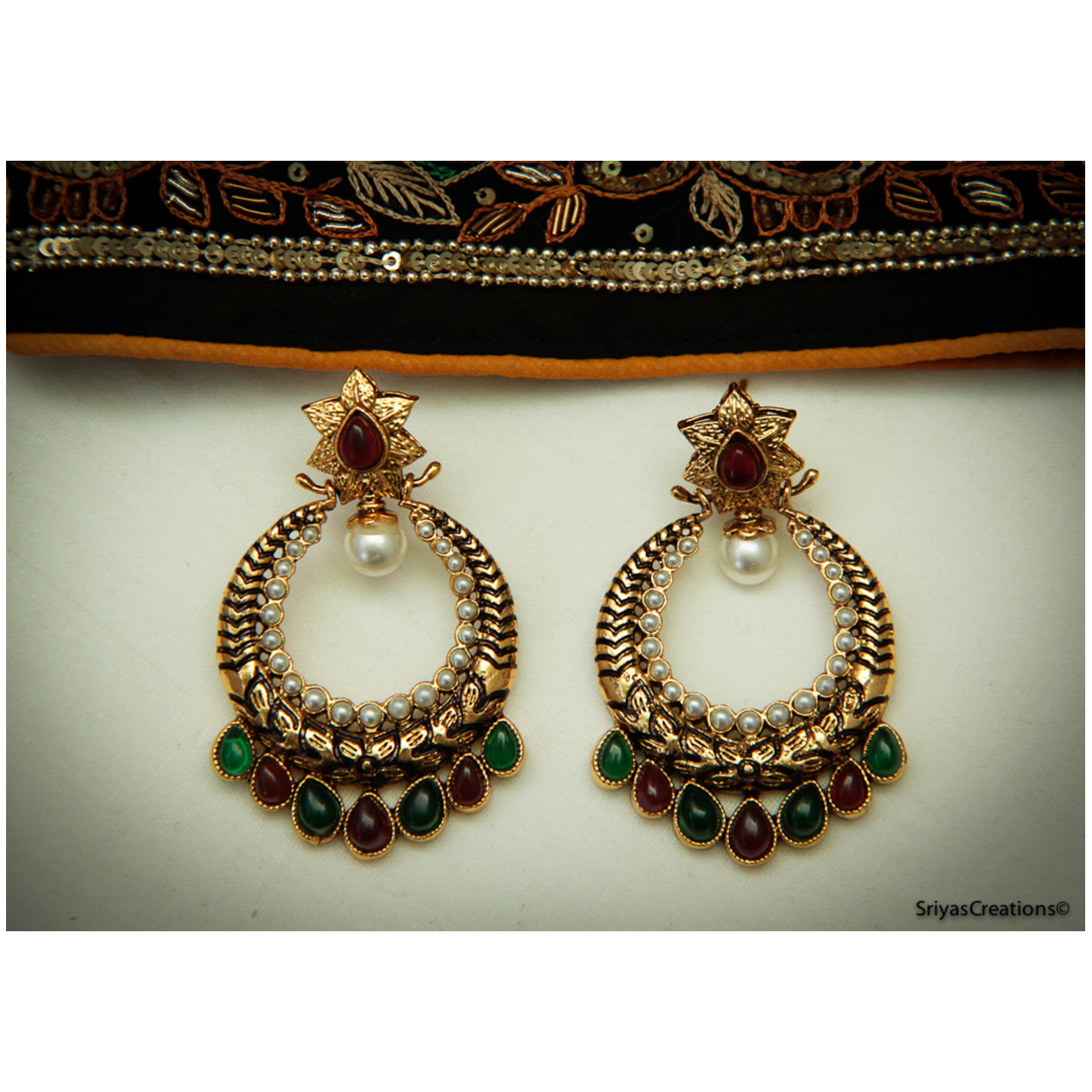 Redish Purple Green Floral Drop Chand