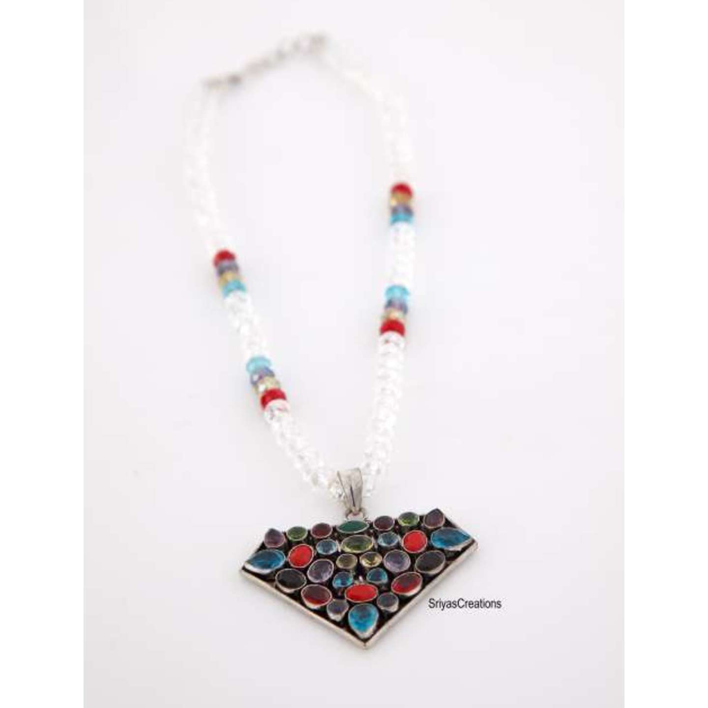 White Crystal Multi Pendant Silver