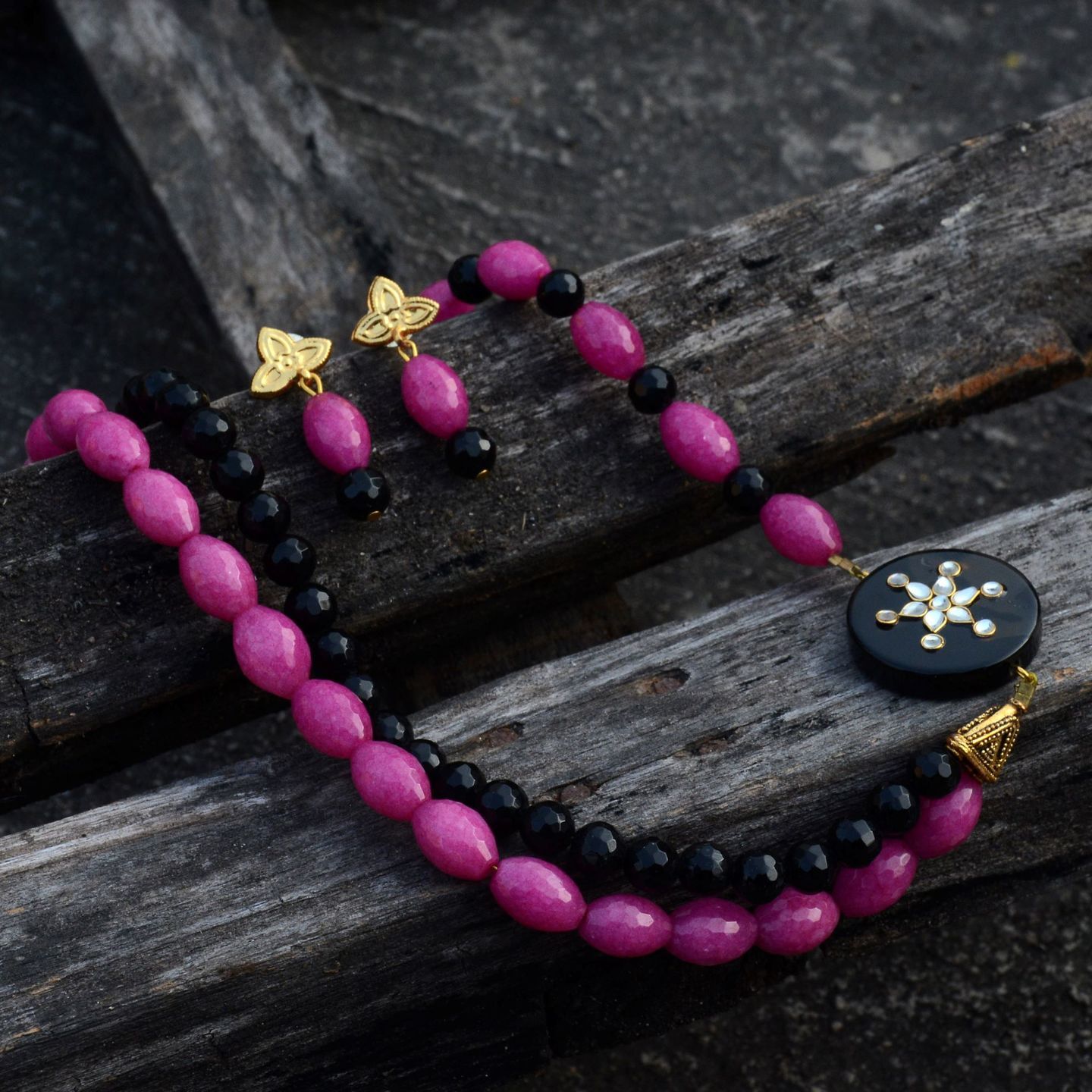 Pink Black Layered Handmade Necklace