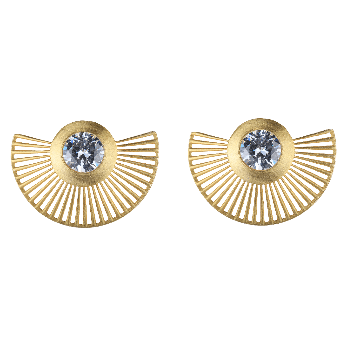 Stone Studded Fan Shaped Earrings - White