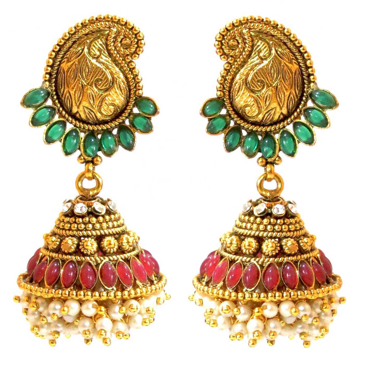 Red & Green Paisley & Basra Pearl Jumka
