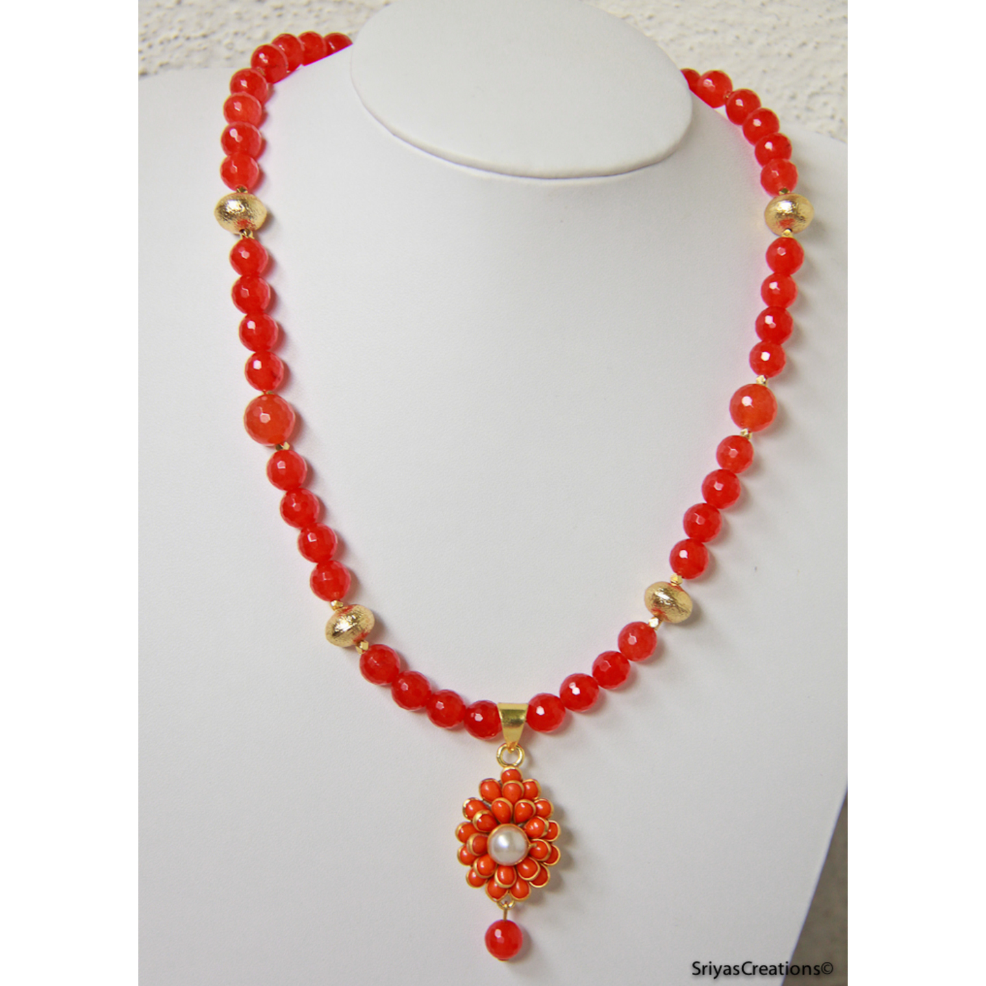 Floral Orange Pachi Necklace Set