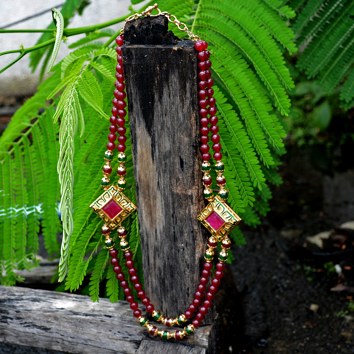 Two Layer Red Multi Side Pendant Necklace