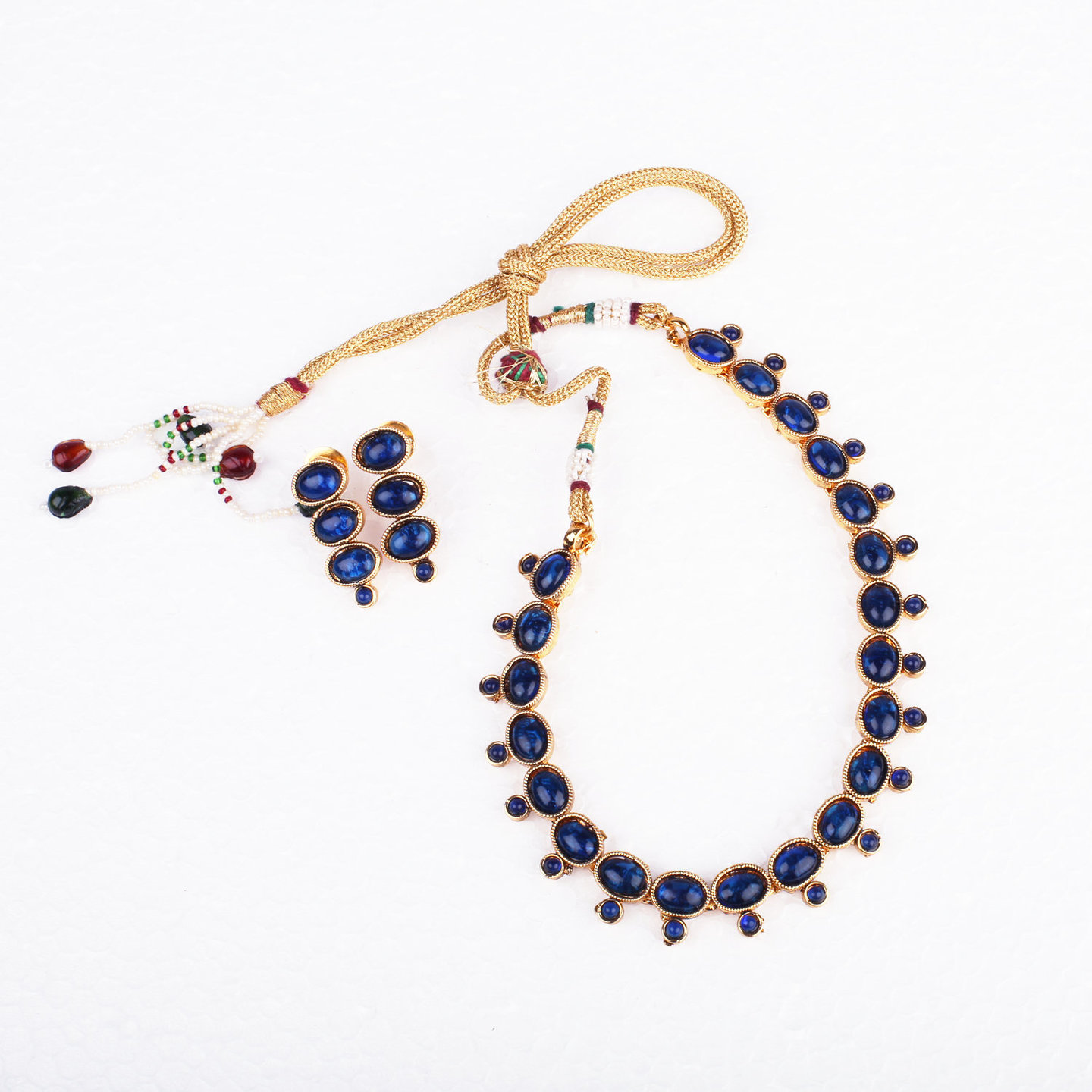 Blue Oval Stone Studded Necklace