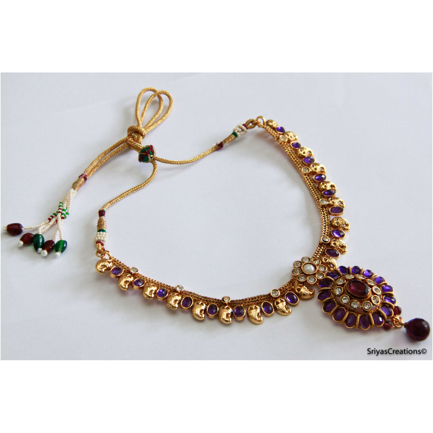 Elegant Purple Oval Necklace Set