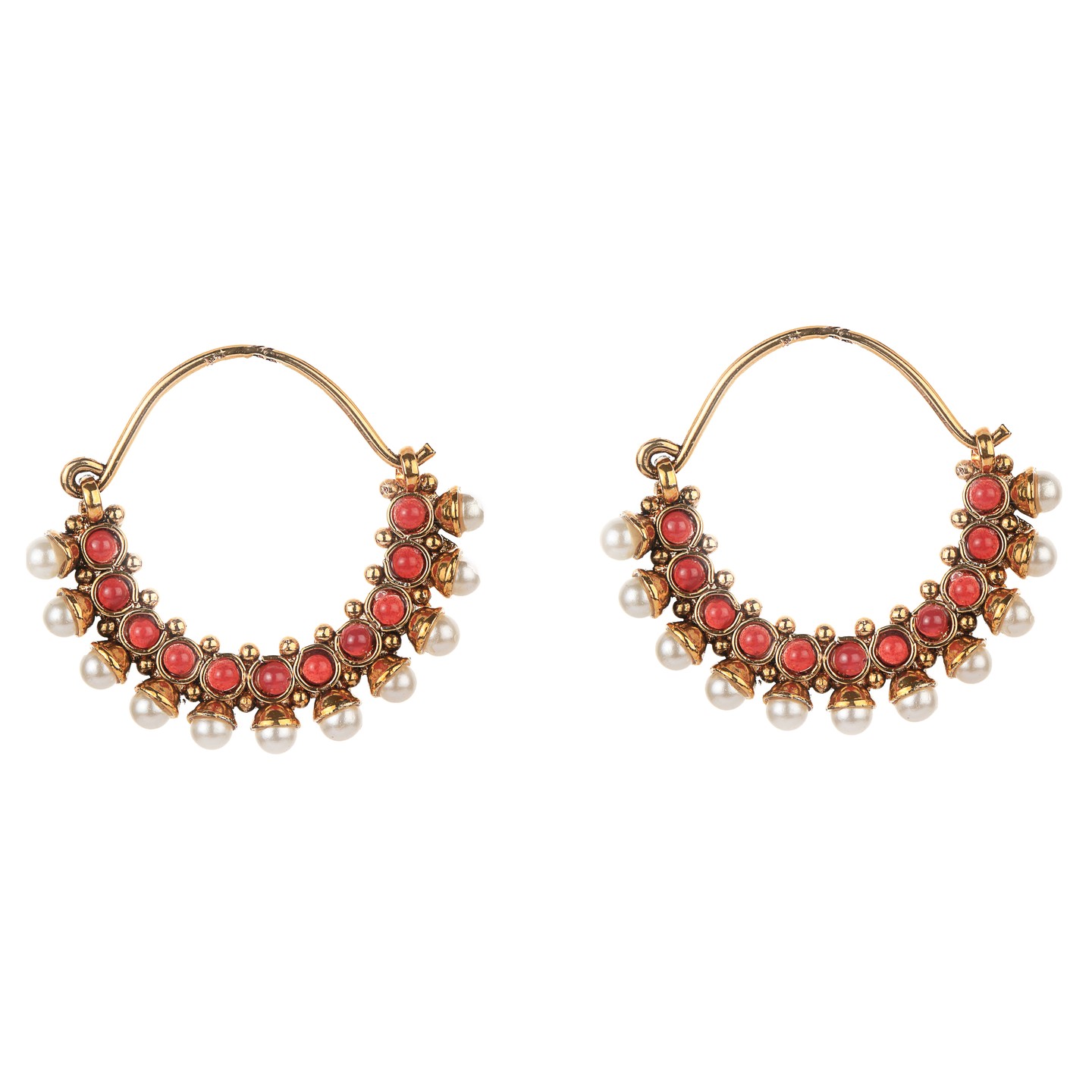 Round Stone Studded Hoops - Red