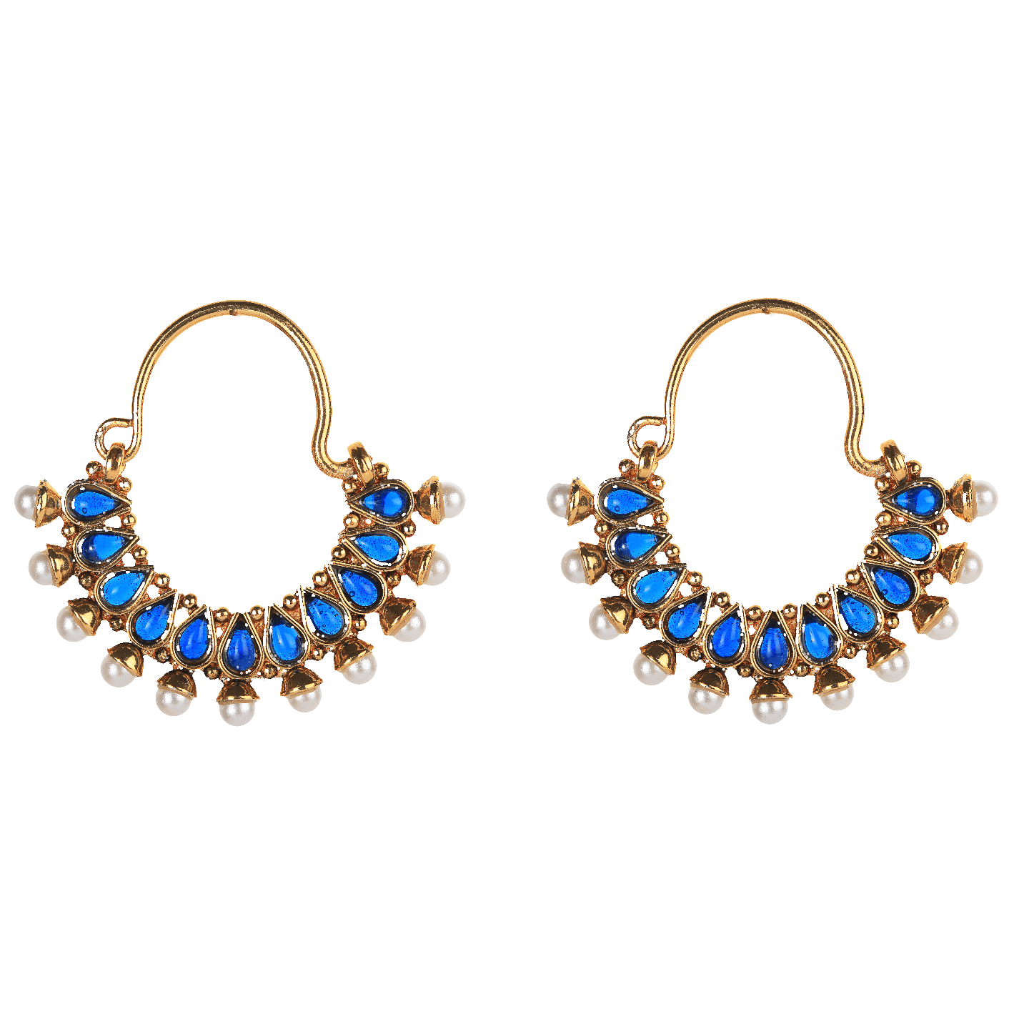 Drop Stone Studded Hoops - Navy Blue