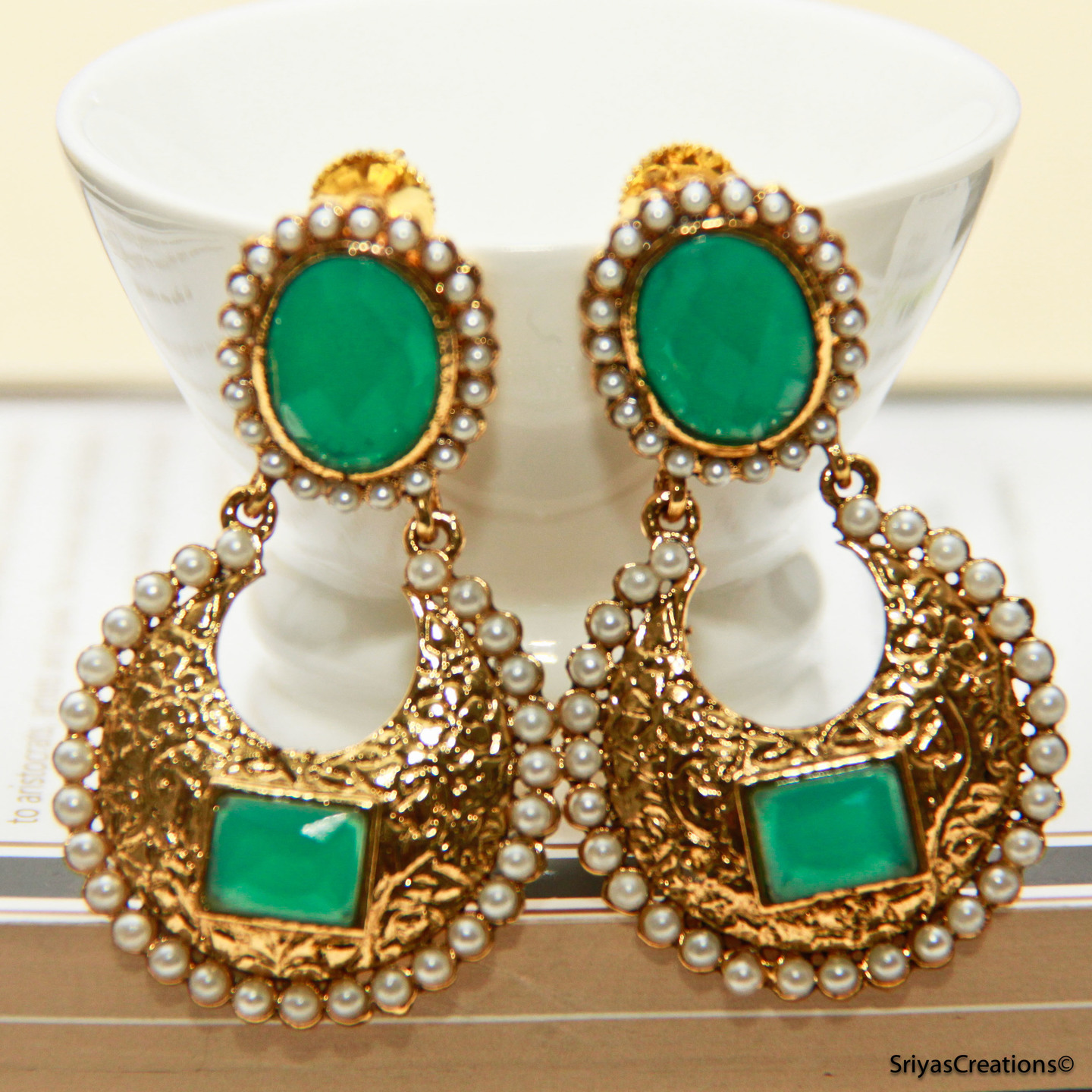 Green Oval Top Danglers