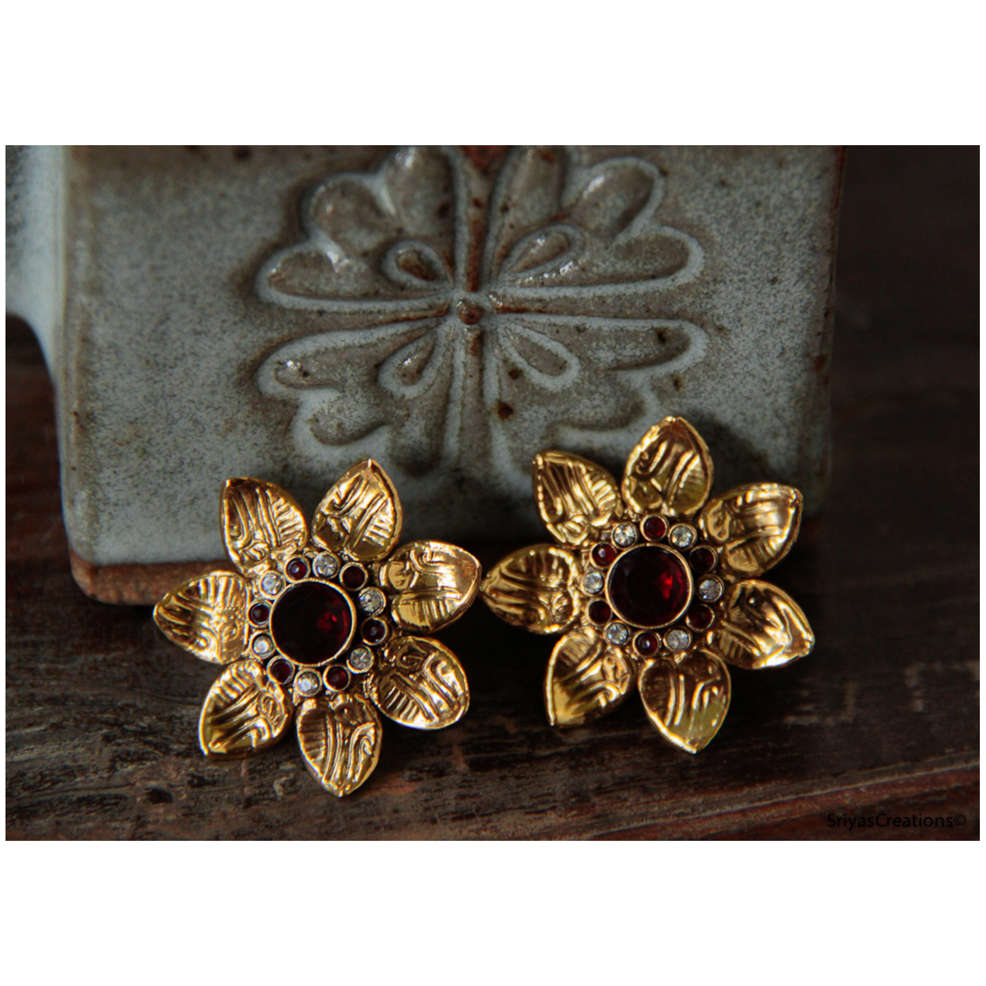 Dark Red Floral Stud