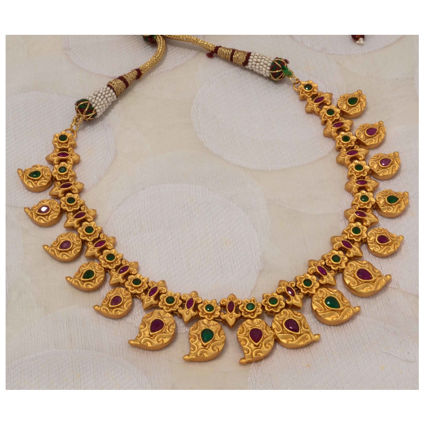 Red Green Paisely Floral Necklace Set