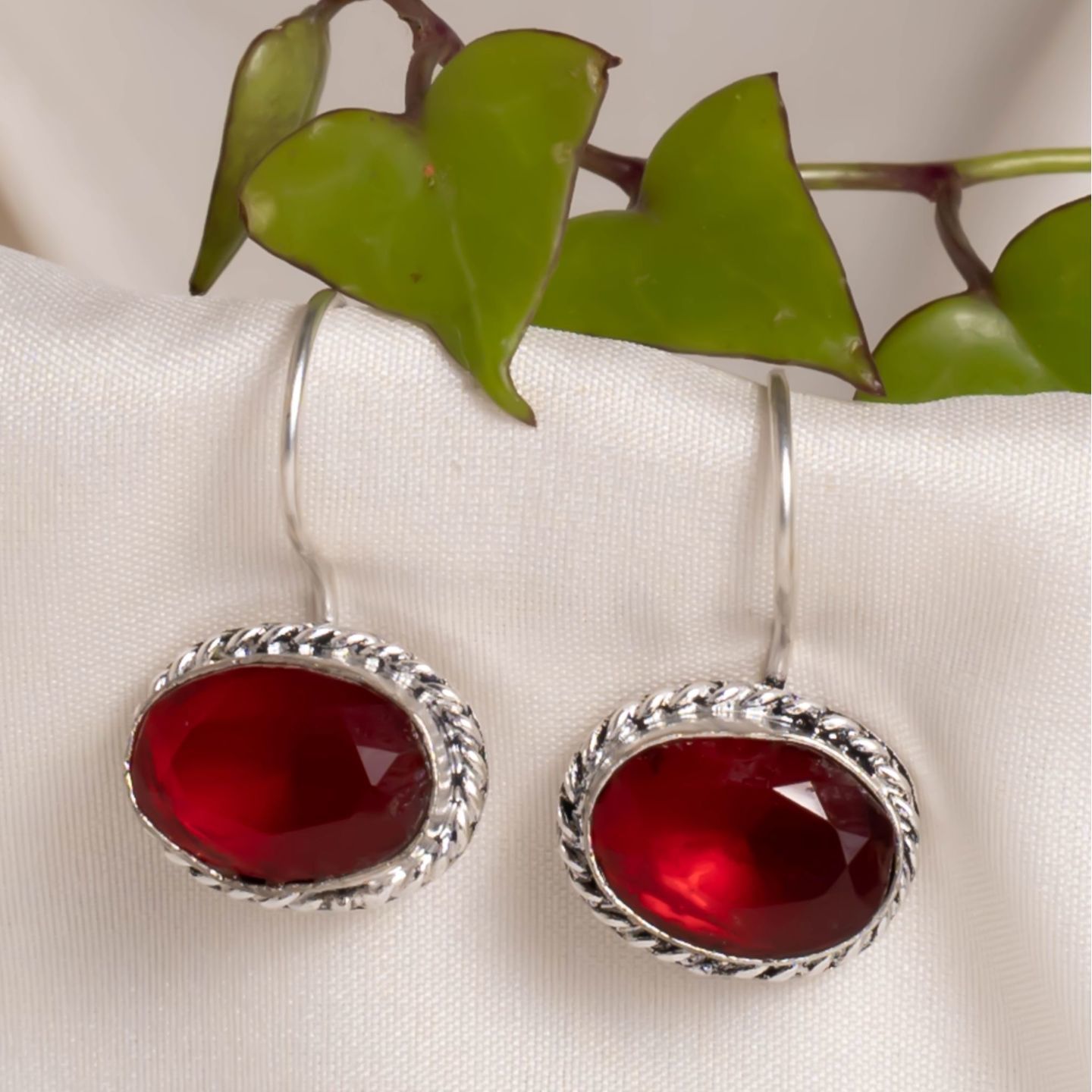  Red Oval Stone Dangler