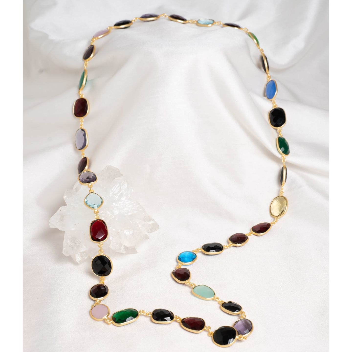 Multi color Long Gold Tone Necklace