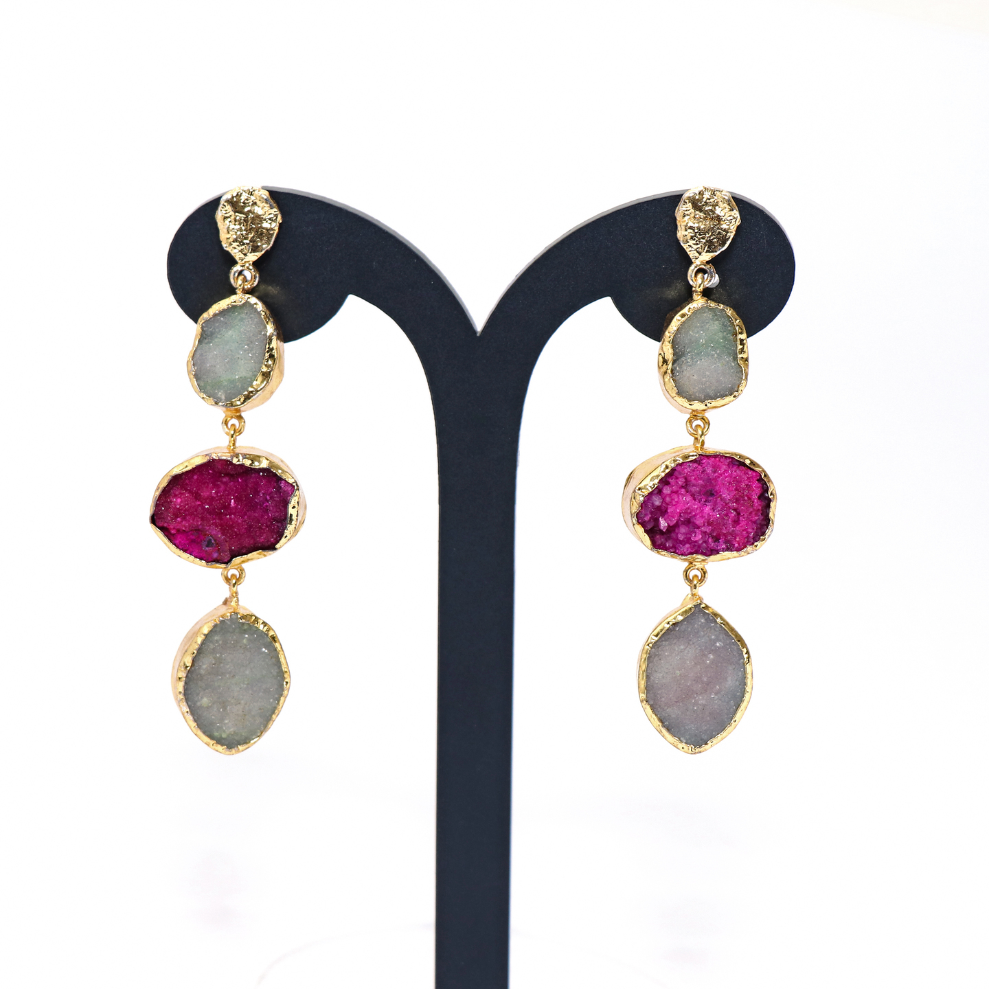 Grey Purple Stone Gold Handmade Dangler Earrings
