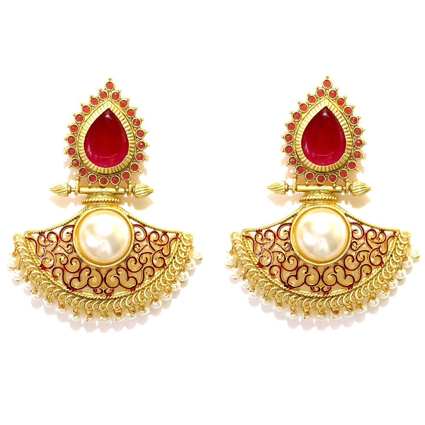 Fan Drop Enamel Filigree  Earrings - Pink
