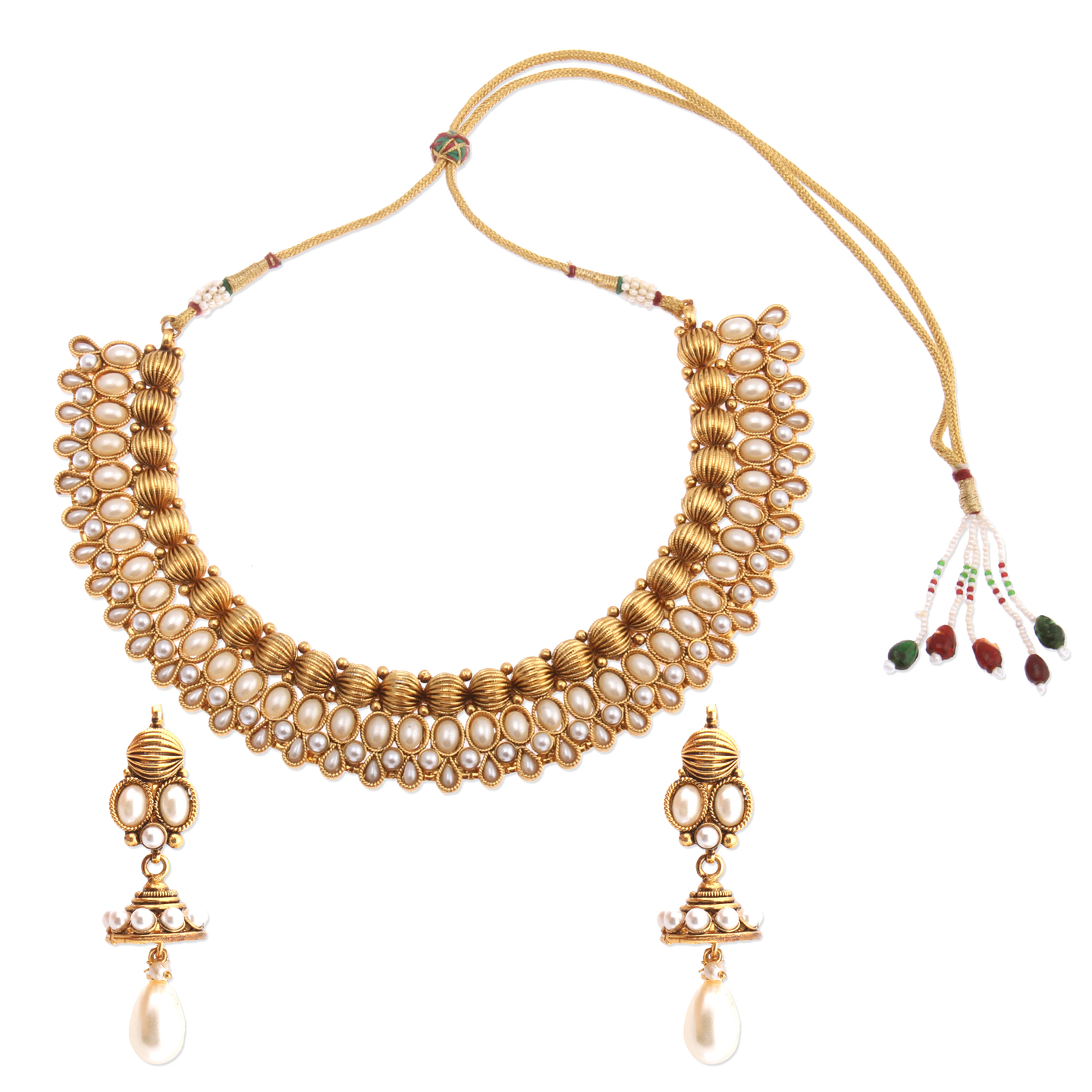 Pearl & Gold Layered Necklace & Jumka