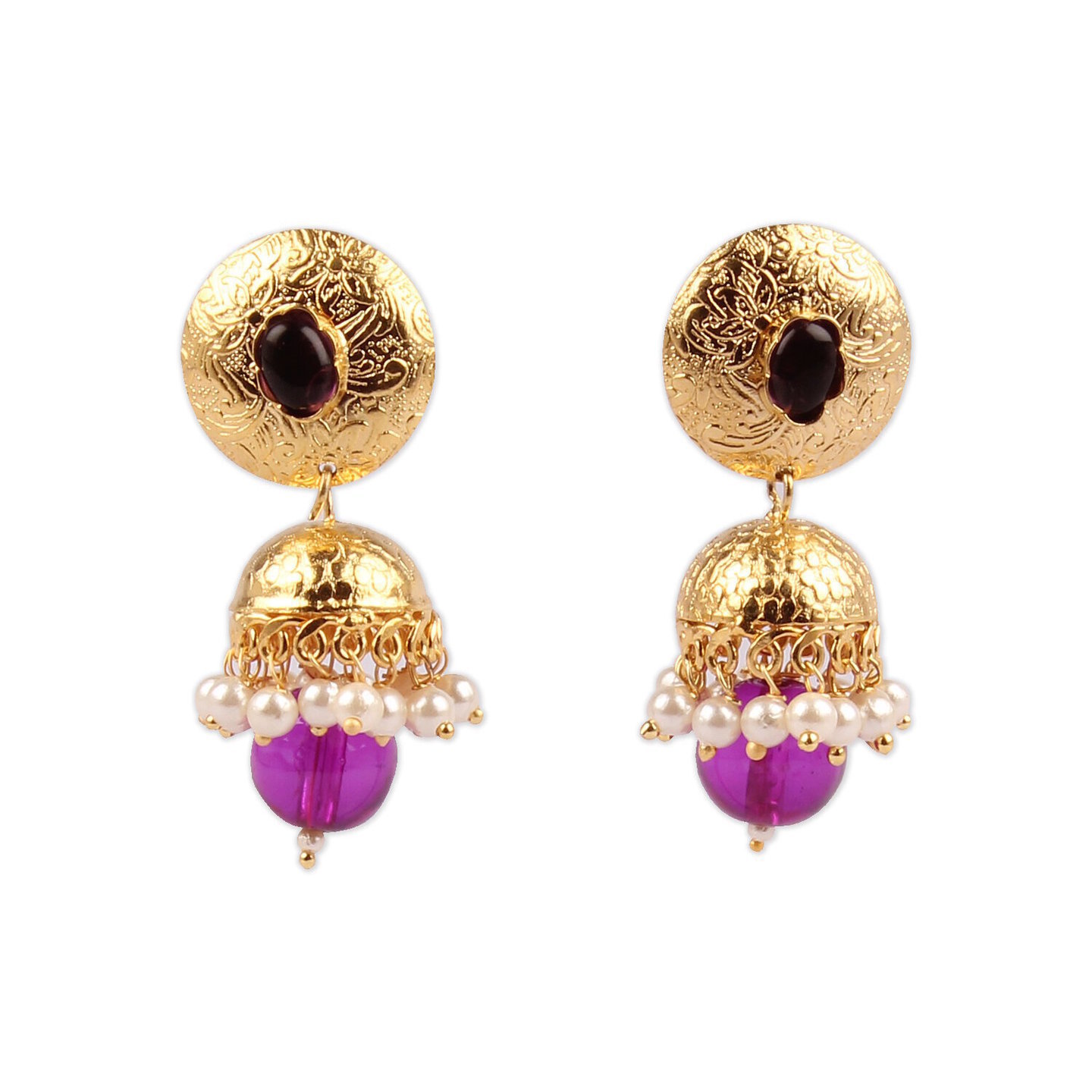 Purple Stone & Pearl Gold Jumkas