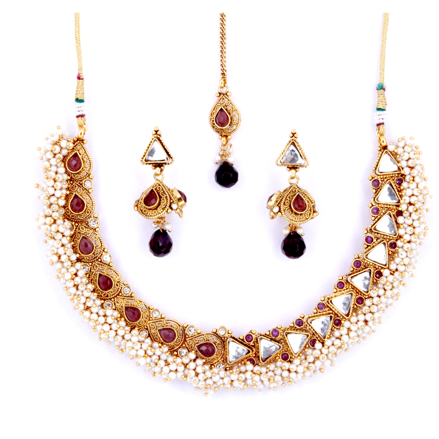 Wine Stone  Pearl Necklace  Earring