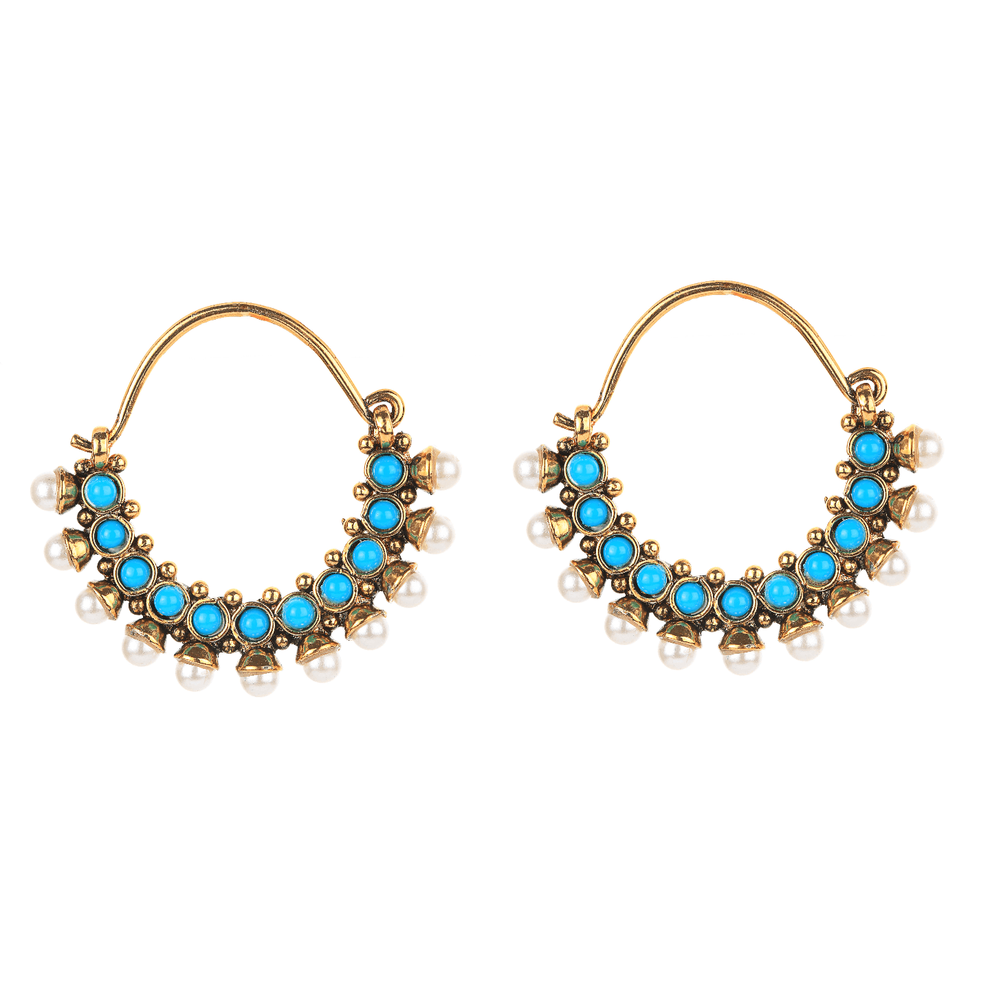 Round Stone Studded Hoops - Turquoise