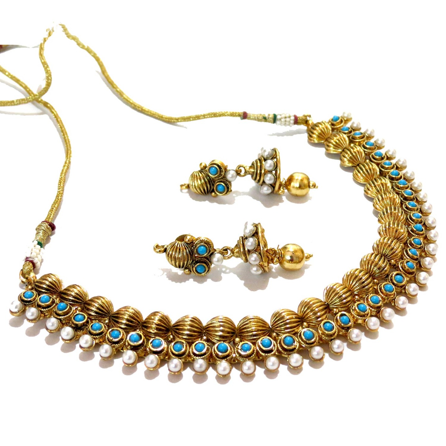Three Layered Ensembled Necklace Set - Turquoise Blue