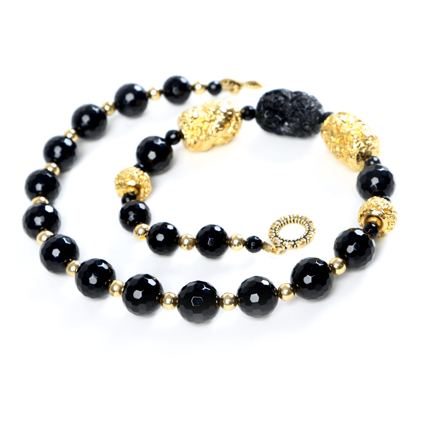 Black & Golden Designed Side Pendant Beaded Handmade Necklace 