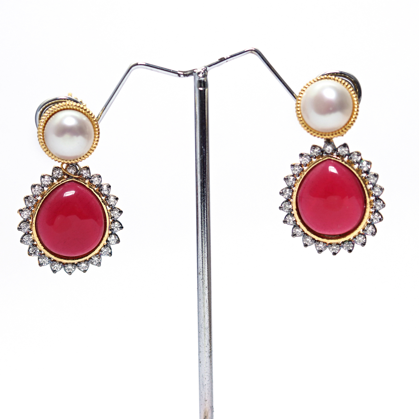 Red Pearl Drop Earrings