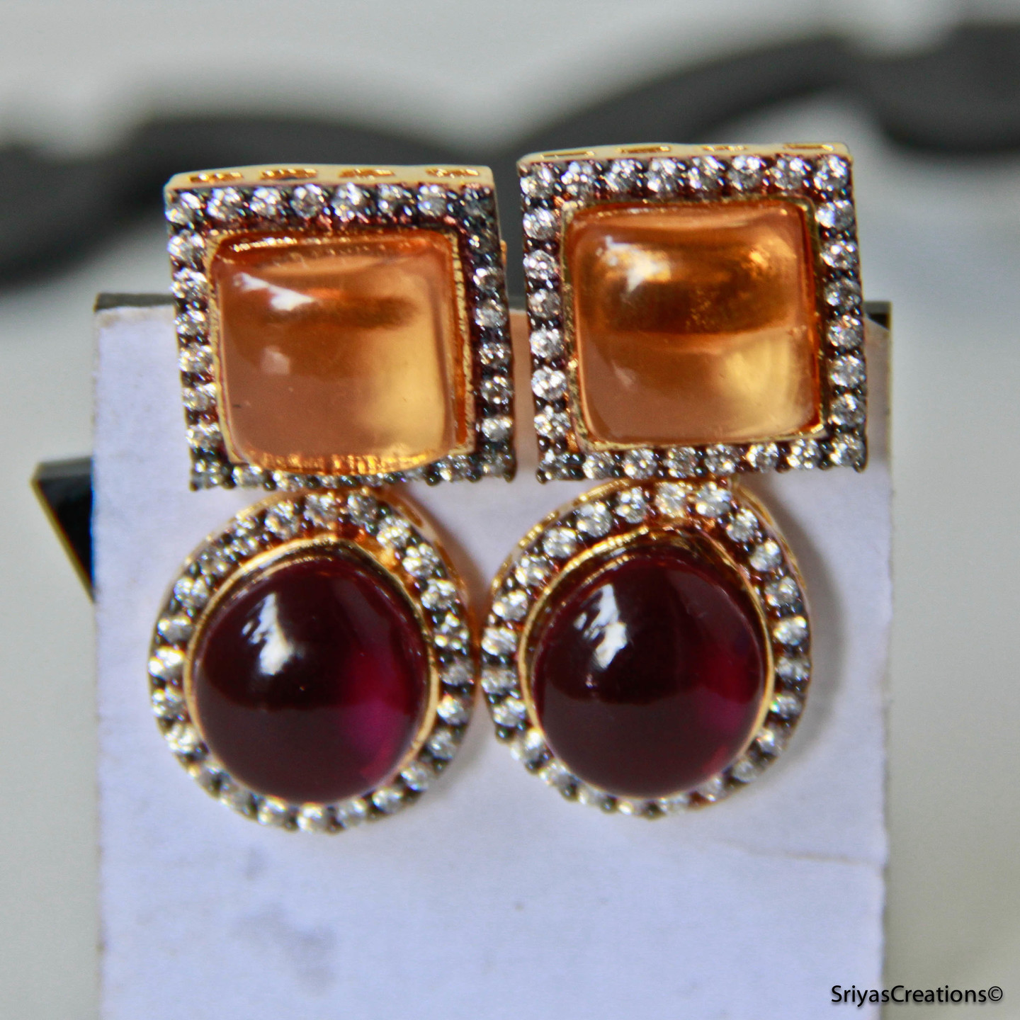 Purple Drop Honey Orange Square Ad Earring