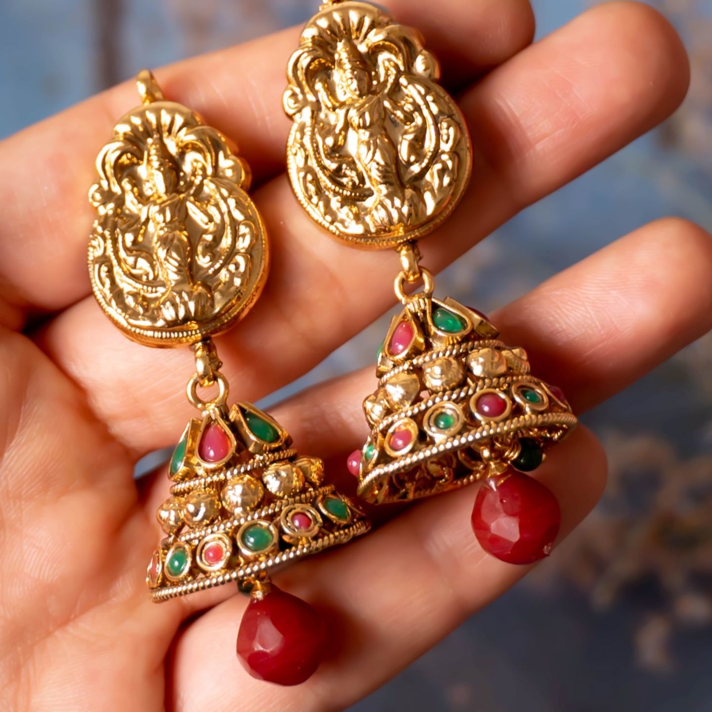 Red Green Lakshmi Jhumka