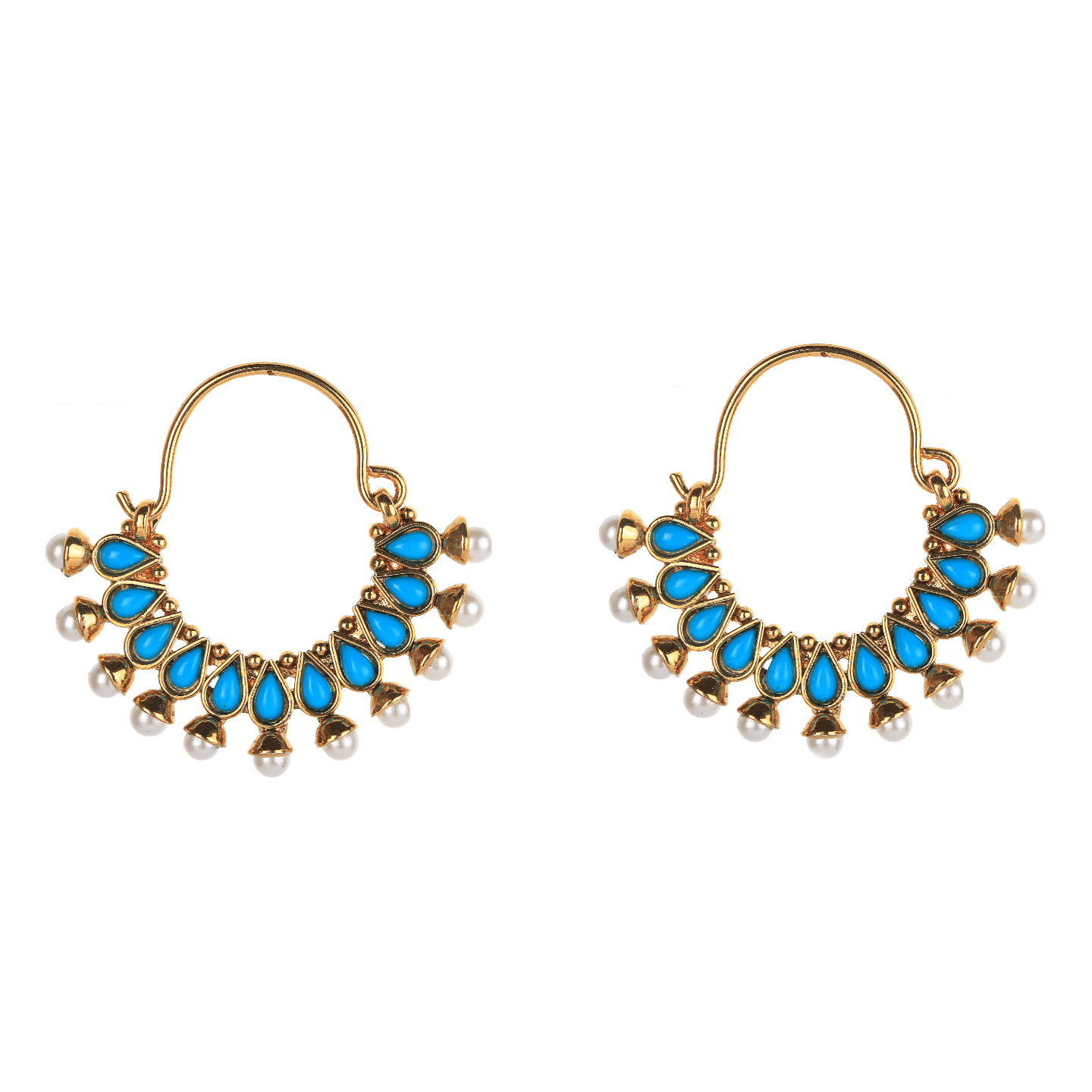 Drop Stone Studded Hoops - Turquoise