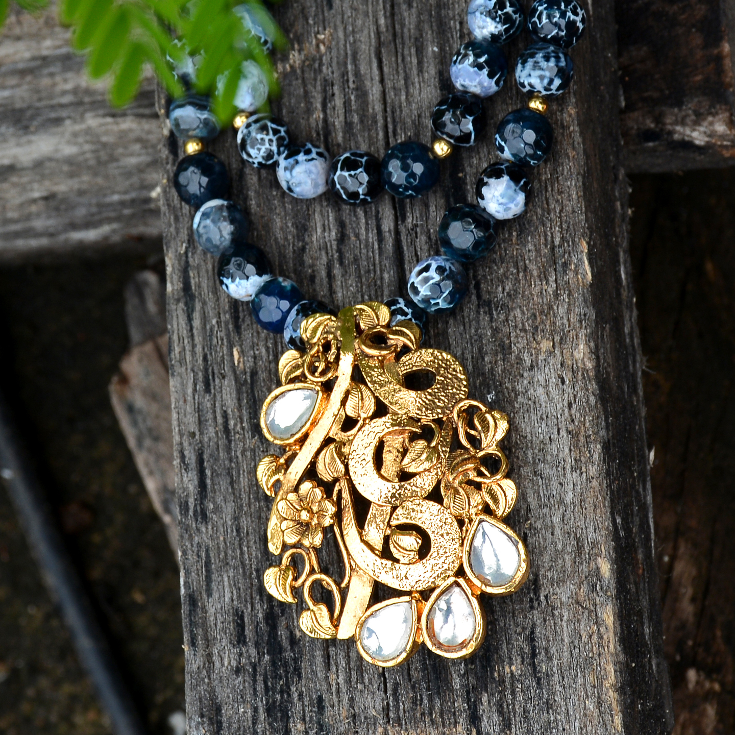 Black Kundan Floral design pendant Orange Turquoise Blue Layered Necklace