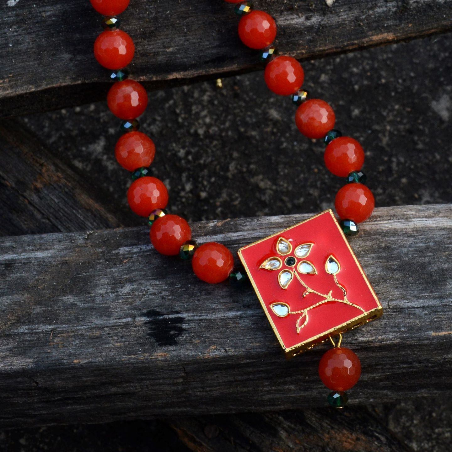 Orange Kundan Handmade Necklace Sets