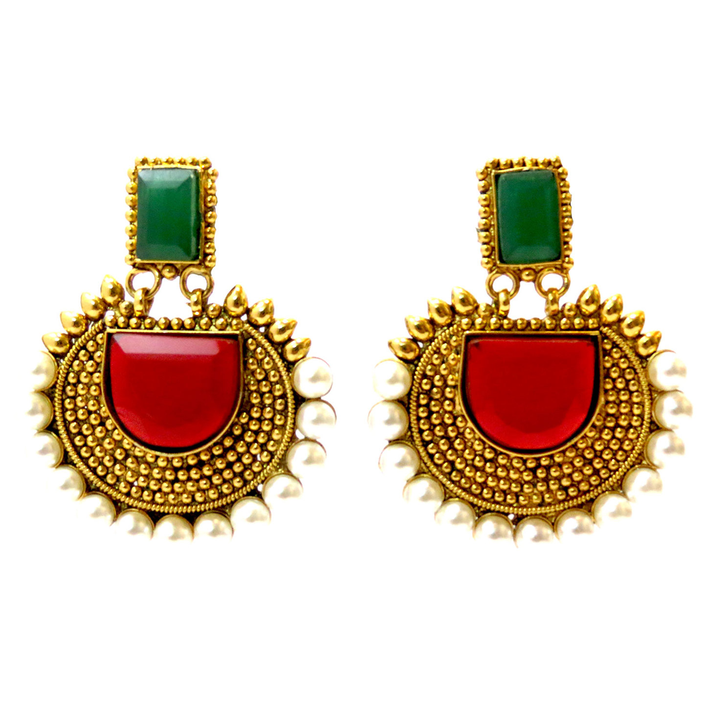 Rectangular Semicircle Stone Earrings - Multi
