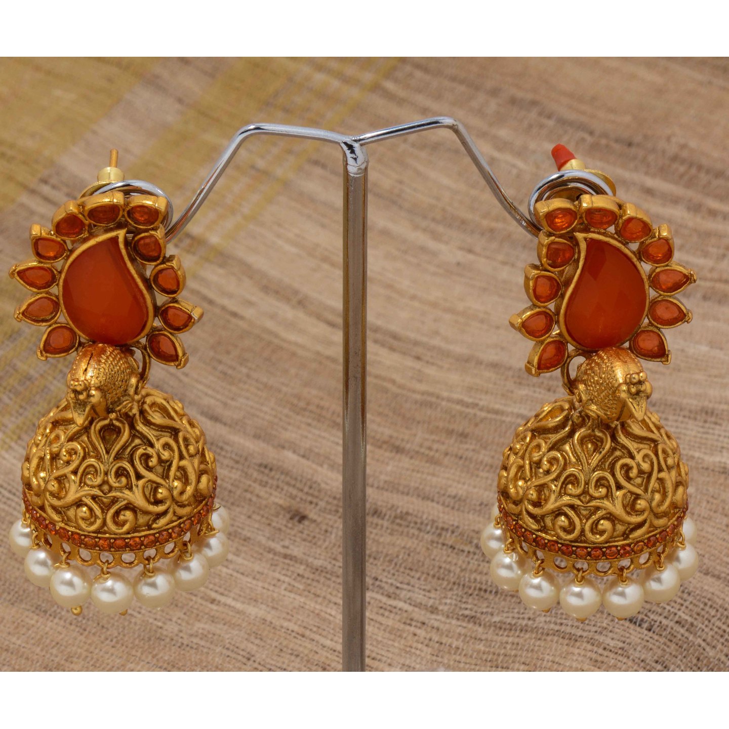 Orange Paisely Peacock Jumka