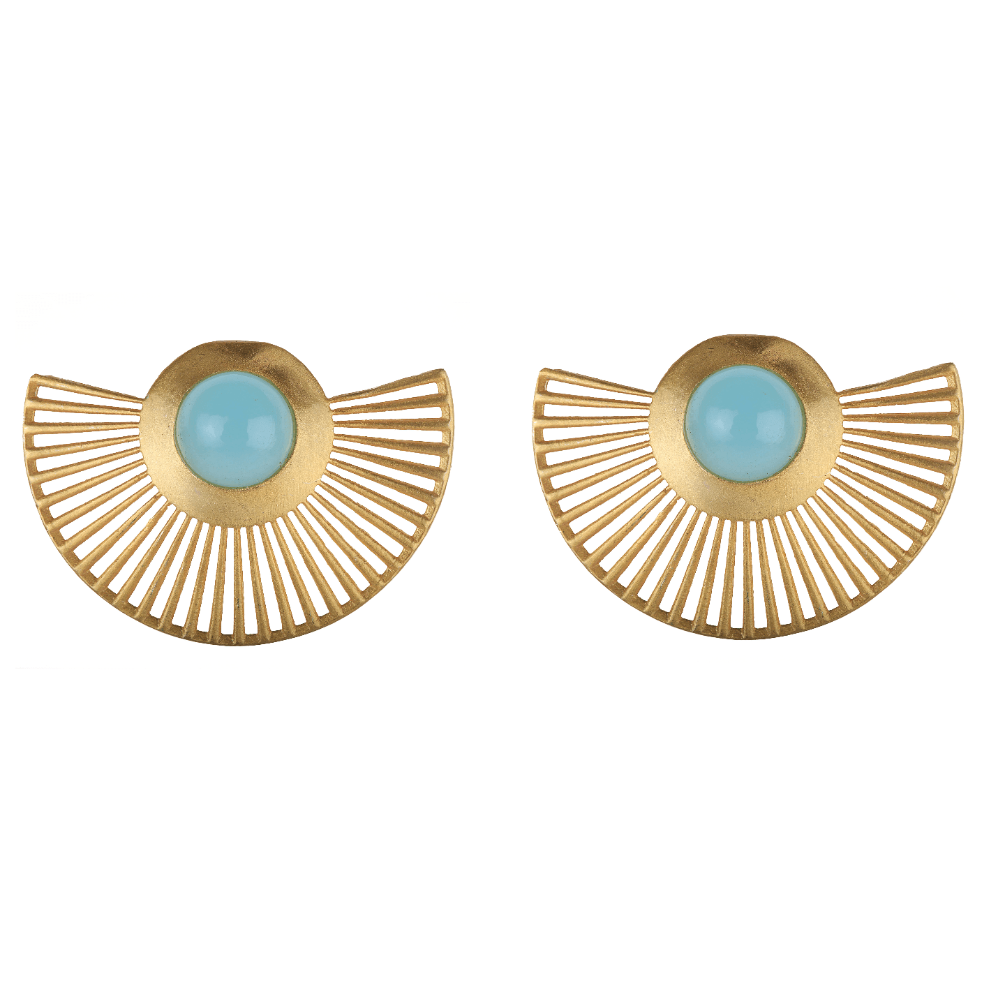 Stone Studded Fan Shaped Earrings - Light Blue