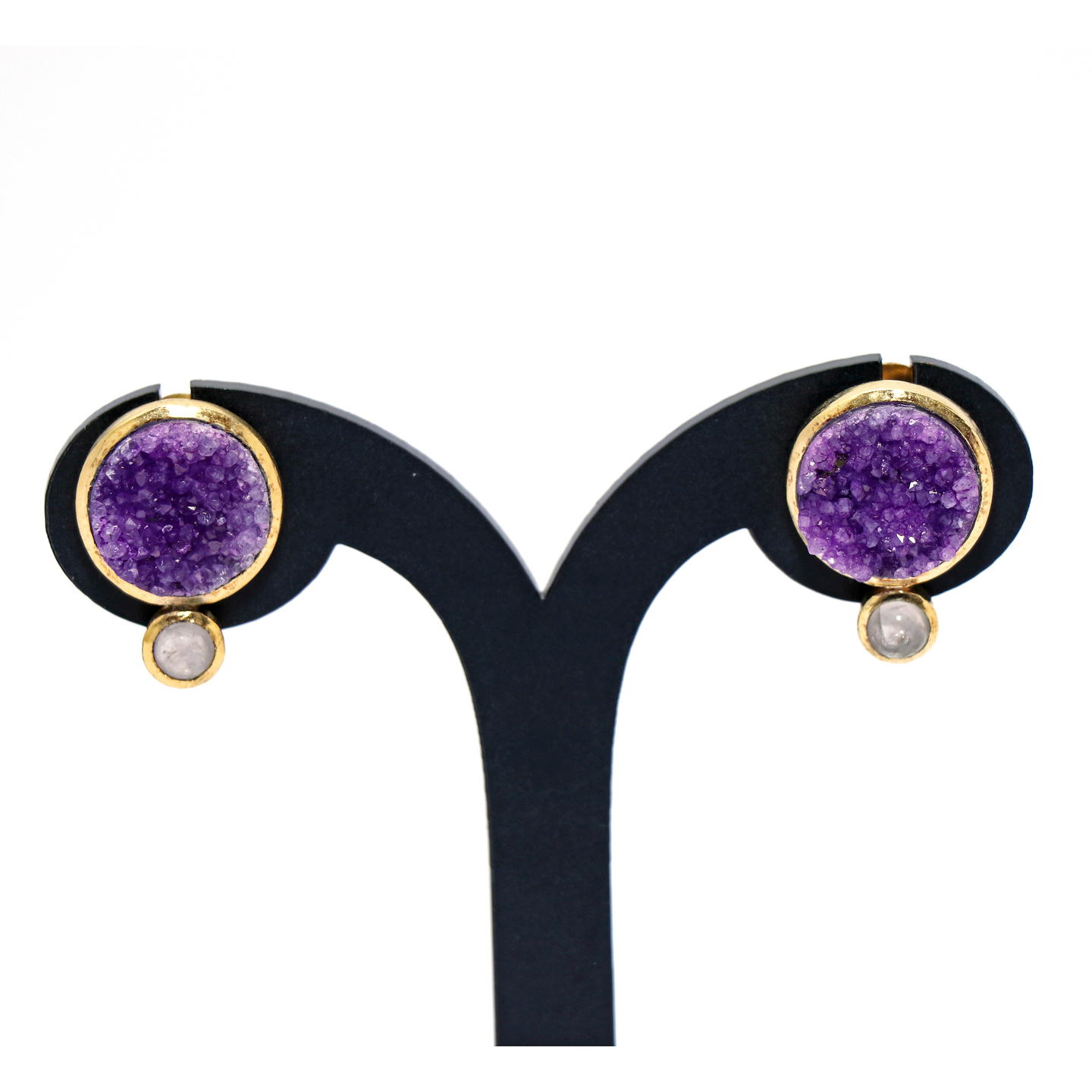 Purple Gold Tone Pearl Round Handmade Ear Top