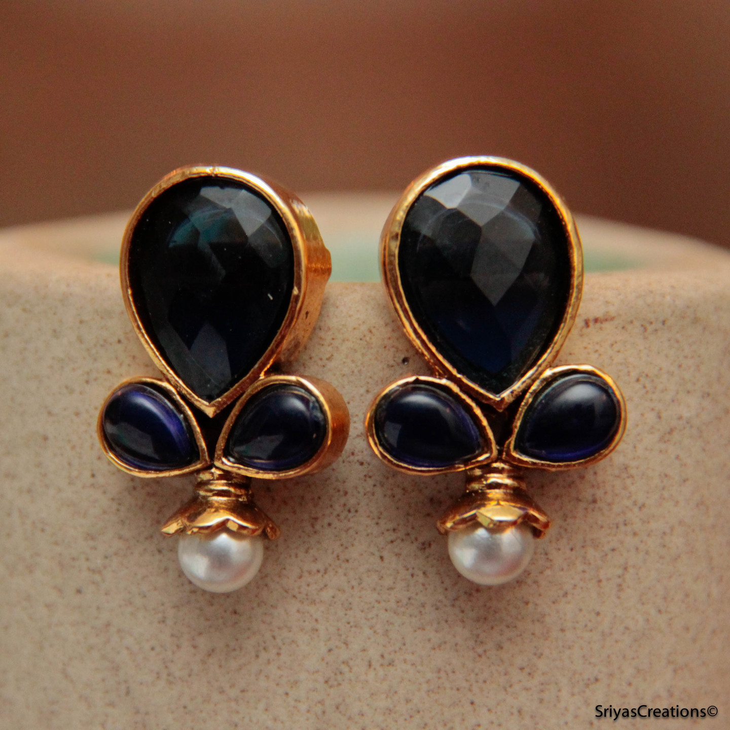Three Blue Drop Stud