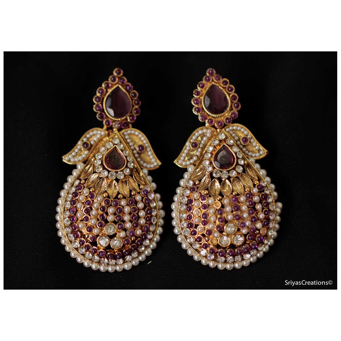 Purple Drop Leaf Earrings