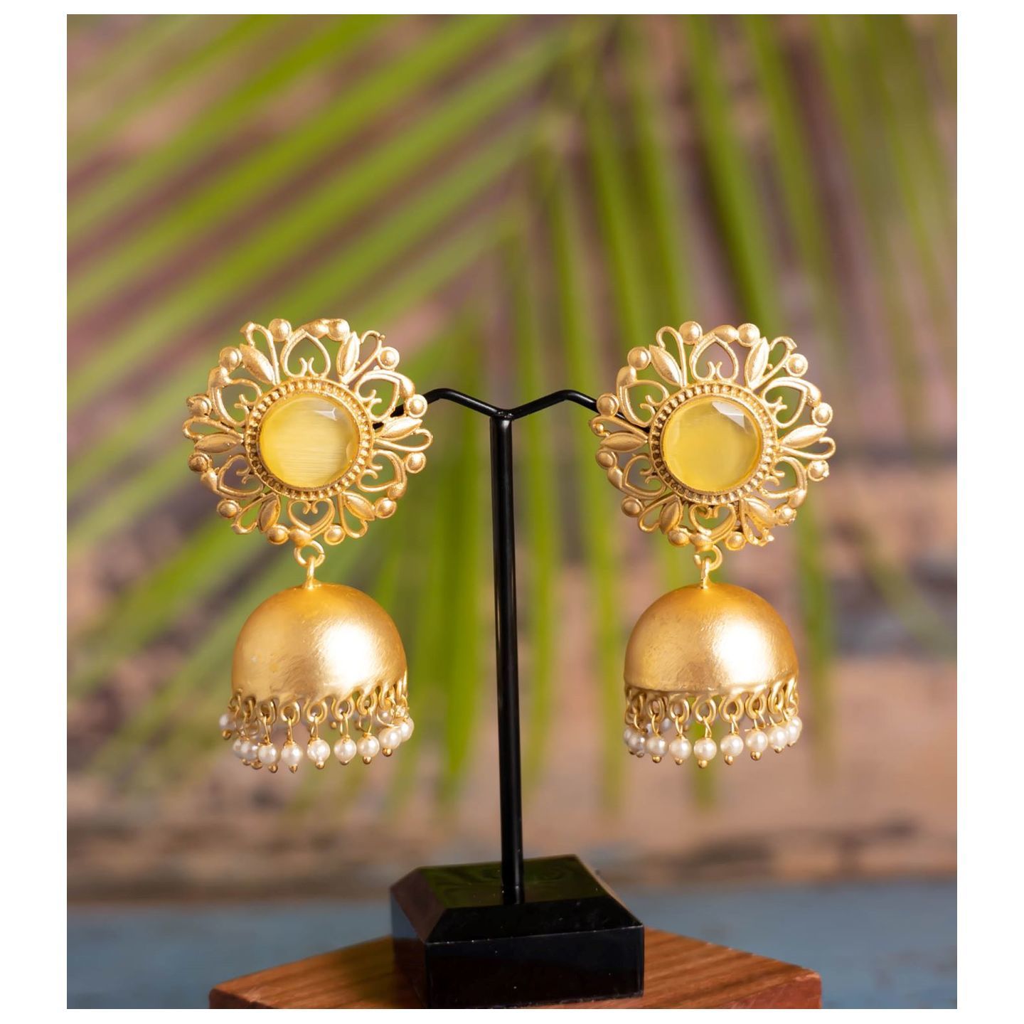 Yellow Stone Floral Top Jhumka