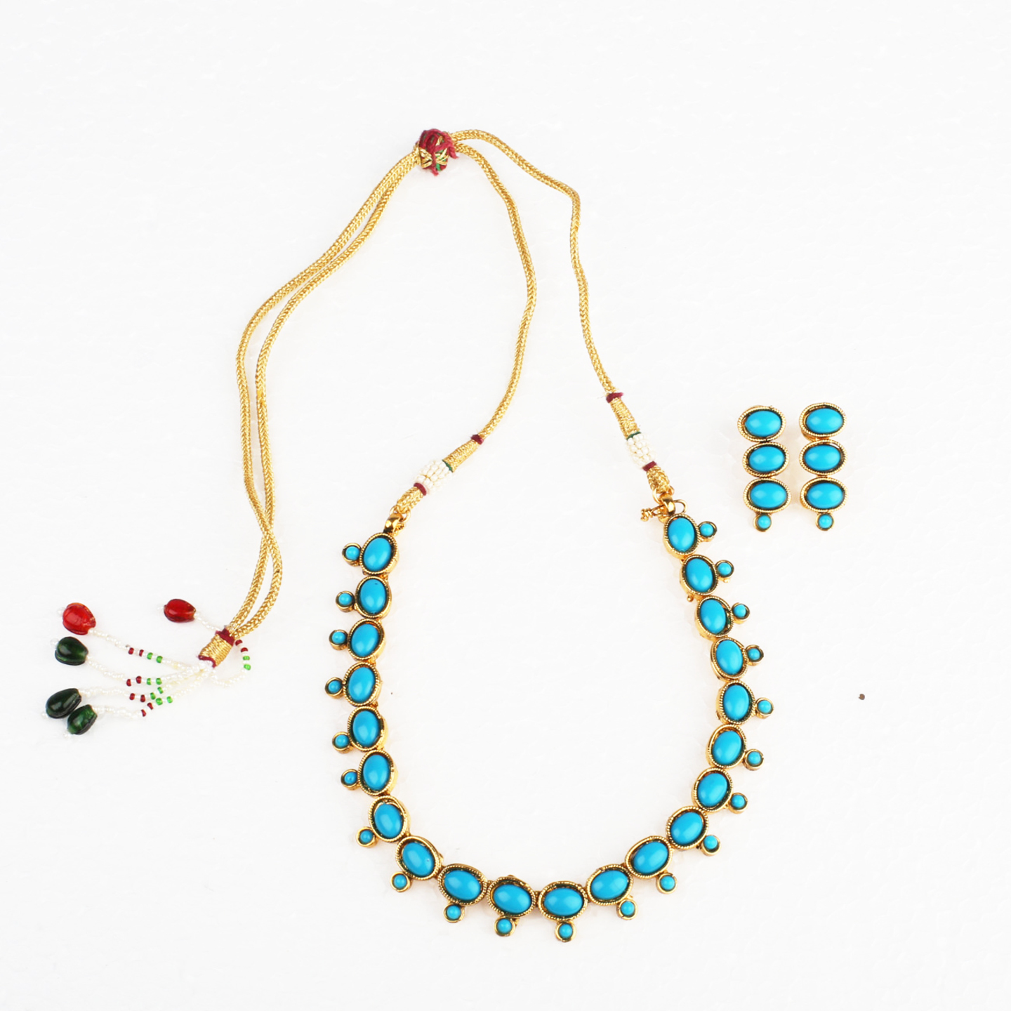 Turquoise Oval Stone Studded Necklace  Earring