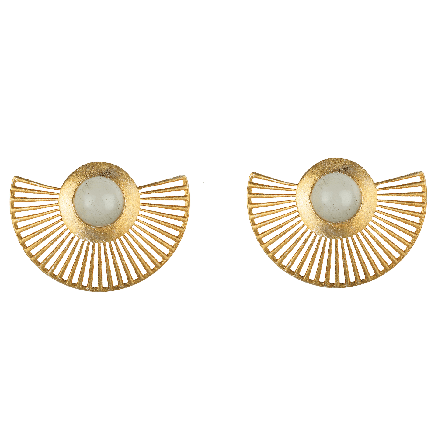 Stone Studded Fan Shaped Earrings - Moon Stone