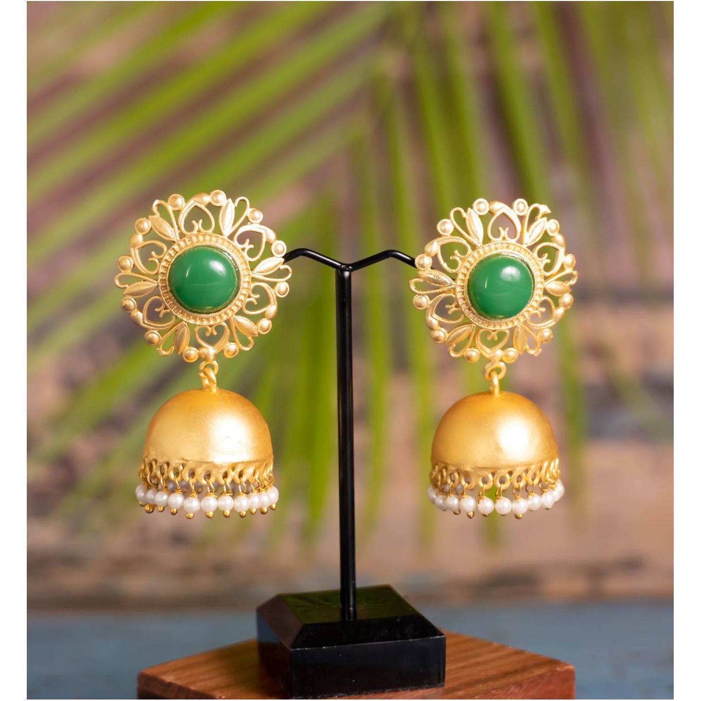 Green Stone Floral Top Jhumka