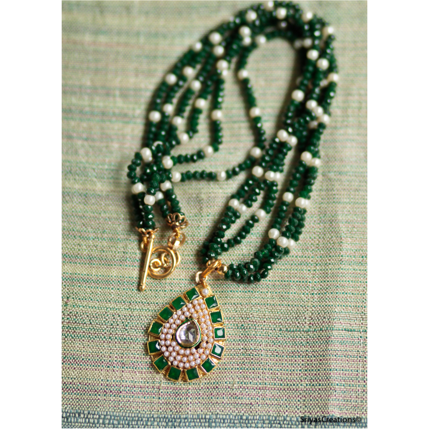  Green Pearl Layered Necklace set