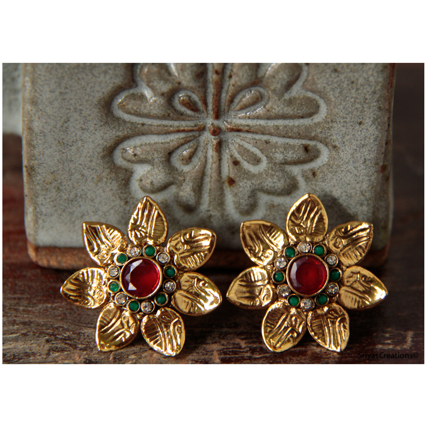Purple Green Multi Floral Stud